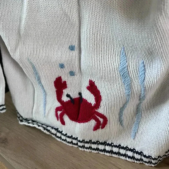 Janie and Jack hooded knitt cardigan 6-12M crab stitching detailing - Picture 5 of 5